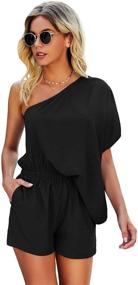 img 4 attached to 👗 One Shoulder Batwing Romper with High Waist Short Jumpsuit for Women from SheIn