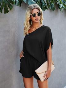 img 2 attached to 👗 One Shoulder Batwing Romper with High Waist Short Jumpsuit for Women from SheIn