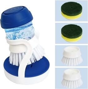 img 4 attached to 🧽 CELOX Dishwashing Brush with Soap Dispensing & Leak-Free Guarantee – 4 Replacement Heads and Holder Included, Non-Scratch Sponge Kitchen Brush for Effective Dish Wash