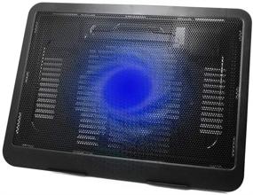 img 4 attached to Ноутбуковая подставка для охлаждения, портативный охладитель для ноутбука с 2 вентиляторами, подставка для охлаждения ноутбука с подсветкой синим светодиодом, подходит для ноутбуков размером 12-14 дюймов.