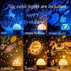 img 2 attached to 🌌 Kids Starry Night Light Projector, Vency Rotating Night Light with 6 Films - Deer, Starry Ocean, Rose Garden, Constellation, Childlike Trojan - USB Charge, Perfect Baby Night Light Gift for Bedroom