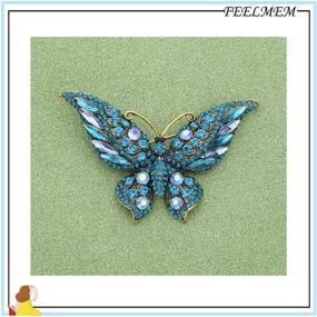 img 1 attached to 🦋 FEELMEM Blue Crystal Rhinestone Butterfly Brooch Pin - Elegant Butterfly Accessories for Women and Girls. Ideal for Weddings, Banquets, and Birthday Parties.