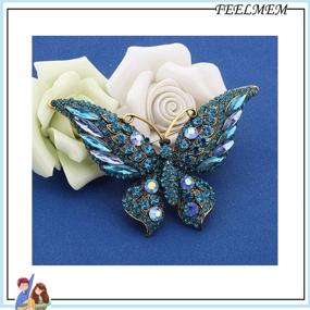 img 2 attached to 🦋 FEELMEM Blue Crystal Rhinestone Butterfly Brooch Pin - Elegant Butterfly Accessories for Women and Girls. Ideal for Weddings, Banquets, and Birthday Parties.