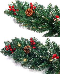 img 2 attached to 🎄 BMY Christmas Garland with Lights, 6.5 ft Prelit Garland Battery Operated – Outdoor Christmas Garland for Mantle/Fireplace Decorations with Pine Cones and Red Berries