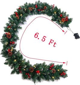 img 3 attached to 🎄 BMY Christmas Garland with Lights, 6.5 ft Prelit Garland Battery Operated – Outdoor Christmas Garland for Mantle/Fireplace Decorations with Pine Cones and Red Berries