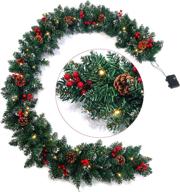 🎄 bmy christmas garland with lights, 6.5 ft prelit garland battery operated – outdoor christmas garland for mantle/fireplace decorations with pine cones and red berries logo