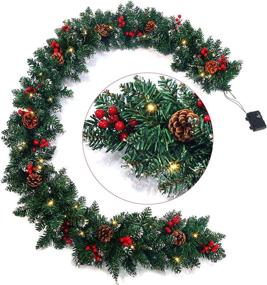 img 4 attached to 🎄 BMY Christmas Garland with Lights, 6.5 ft Prelit Garland Battery Operated – Outdoor Christmas Garland for Mantle/Fireplace Decorations with Pine Cones and Red Berries