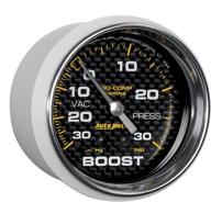 🌊 autometer marine carbon fiber vac/boost gauge, 2 5/8", mechanical, 30inhg-30psi (200775-40) logo