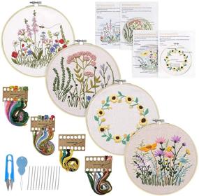 img 4 attached to Embroidery Kits for Beginners: 4 Pack with Hoop, Color 🧵 Threads, Instructions, Scissors – Handmade Needlepoint Kits for Adults & Kids