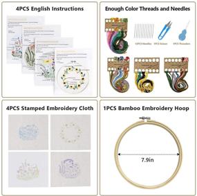 img 3 attached to Embroidery Kits for Beginners: 4 Pack with Hoop, Color 🧵 Threads, Instructions, Scissors – Handmade Needlepoint Kits for Adults & Kids