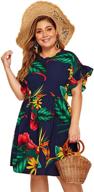 🌴 stylish and flattering: milumia women's plus size tropical leaf print ruffle sleeve pleated short dress logo