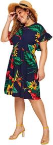 img 2 attached to 🌴 Stylish and Flattering: Milumia Women's Plus Size Tropical Leaf Print Ruffle Sleeve Pleated Short Dress