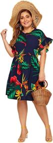 img 3 attached to 🌴 Stylish and Flattering: Milumia Women's Plus Size Tropical Leaf Print Ruffle Sleeve Pleated Short Dress