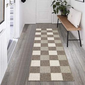 img 3 attached to 🏠 Non-Skid Indoor Outdoor Door Mat Runner - 20"x 59" Checkered Farmhouse Runner Rug for Entryway Kitchen Hallway Laundry Room Entrance Doormat - Washable
