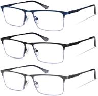 stylish half rim metal frame reading glasses for men with blue light blocking technology logo