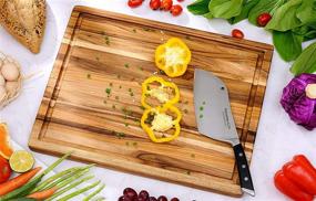 img 3 attached to 🪓 Rectangular Real Teak Wood Cutting Board & Serving Tray | Durable Hardwood Chopping Block with Juice Groove | Ideal for Kitchen Accessories, Cheese & Charcuterie | Medium Size