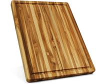 🪓 rectangular real teak wood cutting board & serving tray | durable hardwood chopping block with juice groove | ideal for kitchen accessories, cheese & charcuterie | medium size logo