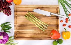 img 2 attached to 🪓 Rectangular Real Teak Wood Cutting Board & Serving Tray | Durable Hardwood Chopping Block with Juice Groove | Ideal for Kitchen Accessories, Cheese & Charcuterie | Medium Size