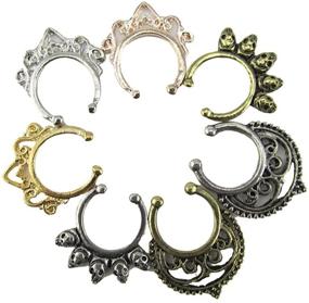 img 3 attached to 👃 Honbay 7pcs Faux Septum Clicker Nose Hoop Ring Non-Piercing Clip