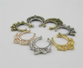 img 1 attached to 👃 Honbay 7pcs Faux Septum Clicker Nose Hoop Ring Non-Piercing Clip