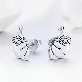 img 3 attached to 🦥 Colorful CZ Heart Ear Studs Sloth Earrings for Girls – Hypoallergenic Silver Animal Earrings, Fun & Cute Jewelry Gifts for Women, Men, and Couples