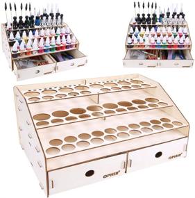 img 4 attached to OPHIR Wooden Paint Rack Stand - Efficient Pigment Ink Bottle and Paints Tool Storage Solution with Cabinet Holder Organizer for 58 Bottles of Paints