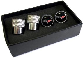img 1 attached to 🔩 Aluminum Valve Stem Caps Knurled for C6 Corvette with Crossed Flags Logo