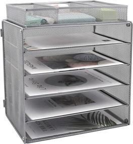 img 4 attached to Silver 5-Tier Wire Mesh Desk Organizer Tray with Extra File Sorter for Home, Office, and School - EASEPRES