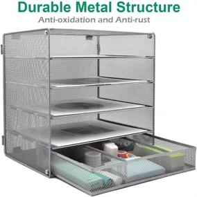 img 2 attached to Silver 5-Tier Wire Mesh Desk Organizer Tray with Extra File Sorter for Home, Office, and School - EASEPRES