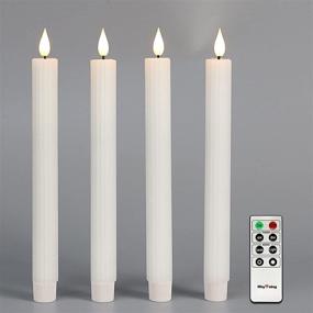 img 4 attached to 🕯️ 10" White Flameless Stripe Taper Candles: Set of 4, Timer, Remote, Batteries - Perfect for Dinner Tables, Weddings, and More!