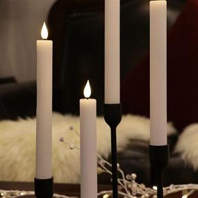 img 1 attached to 🕯️ 10" White Flameless Stripe Taper Candles: Set of 4, Timer, Remote, Batteries - Perfect for Dinner Tables, Weddings, and More!