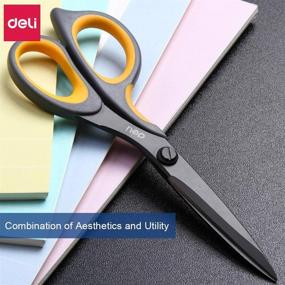 img 2 attached to 🔪 Deli 2 Pack Multi-Purpose Cutting Scissors with Adhesive-Resistant Blade, Ergonomic Anti-Rust Design, Durable Craft Scissors Set, Soft Grip Handles