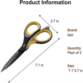 img 3 attached to 🔪 Deli 2 Pack Multi-Purpose Cutting Scissors with Adhesive-Resistant Blade, Ergonomic Anti-Rust Design, Durable Craft Scissors Set, Soft Grip Handles