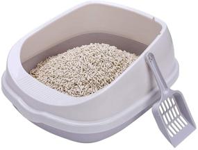 img 2 attached to 🐾 Grey-One Entry Cat Starter Kit 4 Pack for Small Cats Within 5 Months: Cat Open Top Litter Box with Lid, Litter Mat, Poop Lifter Scoop & Stainless Steel Feeding Dish Bowl