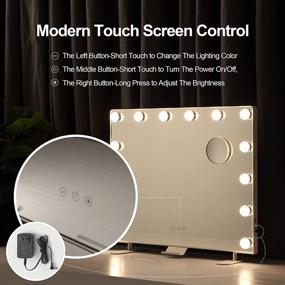 img 1 attached to 💄 20x24 Inch FRALIMK Hollywood Vanity Mirror with Lights - Tabletop or Wall Mounted Makeup Mirror with 14 Dimmer 3-Color Bulbs. Large Vanity Mirror featuring 2 USB Ports and Phone Holder included.