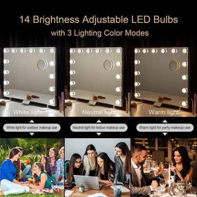 img 2 attached to 💄 20x24 Inch FRALIMK Hollywood Vanity Mirror with Lights - Tabletop or Wall Mounted Makeup Mirror with 14 Dimmer 3-Color Bulbs. Large Vanity Mirror featuring 2 USB Ports and Phone Holder included.