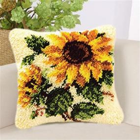 img 4 attached to LAPATAIN DIY Throw Pillow Cover Latch Hook Kit - Needlework Crochet for Great Family - 15.7X15.7inch (Sunflower) - Hand Crafted Cushion Cover