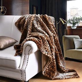 img 2 attached to 🐆 Leopard Faux Fur Throw Blanket - Super Soft 50"x70" Bed Blanket, Reversible & Warm with Flannel Fleece, Fuzzy Printed Blanket