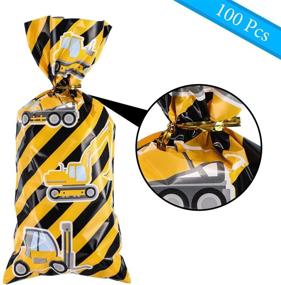 img 2 attached to 100 Piece Construction Themed Cellophane Bags with Golden Twist Ties - Perfect Party Supplies for Kids Boys, Truck Themed Candy Treat, Favor & Gift Bags