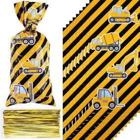 img 4 attached to 100 Piece Construction Themed Cellophane Bags with Golden Twist Ties - Perfect Party Supplies for Kids Boys, Truck Themed Candy Treat, Favor & Gift Bags