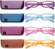👓 elegant rectangular reading glasses for women - 4 pack fashion eyeglasses with spring hinge, colorful ladies readers logo