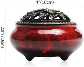 img 2 attached to Red Ceramic Incense Burner with Brass Lid: 3-in-1 Holder for Home Decor, Yoga, Spa & Meditation