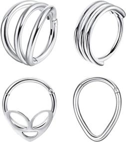 img 4 attached to 💍 Drperfect Septum Ring: Stylish Stainless Steel Jewelry for Men and Women in Silver, Gold, Rose Gold, and Black Plated. Hinged Clicker for Easy Septum Piercing - 8MM and 10MM Sizes