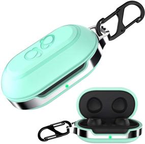 img 4 attached to 💚 HALLEAST Galaxy Buds+ Plus Case with Keychain - Complete TPU Protection in Mint Green for Samsung Galaxy Buds 2020 2019 Accessories