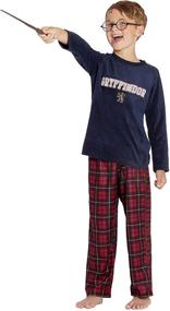 img 2 attached to 🦁 Harry Potter Boys Gryffindor Lion Embroidered Microfleece Shirt with Plaid Pants - 2 Piece Pajama Set