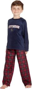 img 1 attached to 🦁 Harry Potter Boys Gryffindor Lion Embroidered Microfleece Shirt with Plaid Pants - 2 Piece Pajama Set