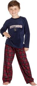 img 4 attached to 🦁 Harry Potter Boys Gryffindor Lion Embroidered Microfleece Shirt with Plaid Pants - 2 Piece Pajama Set