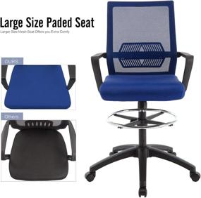 img 1 attached to Adjustable Height Ergonomic Mesh Drafting Chair with Arms - Tall Blue Office Computer Reception Desk Chair