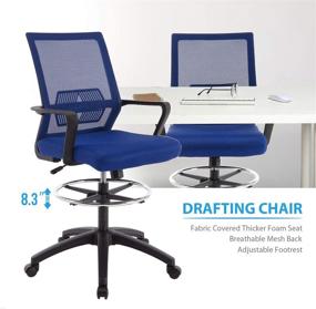 img 2 attached to Adjustable Height Ergonomic Mesh Drafting Chair with Arms - Tall Blue Office Computer Reception Desk Chair