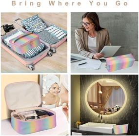 img 3 attached to 🌈 Waterproof Travel Cosmetic Bag Set - Makeup Bag Organizer for Women and Girls with Brush and Jewelry Compartments - Portable Toiletry Bags for Digital Accessories - Washable and Stylish (Rainbow)